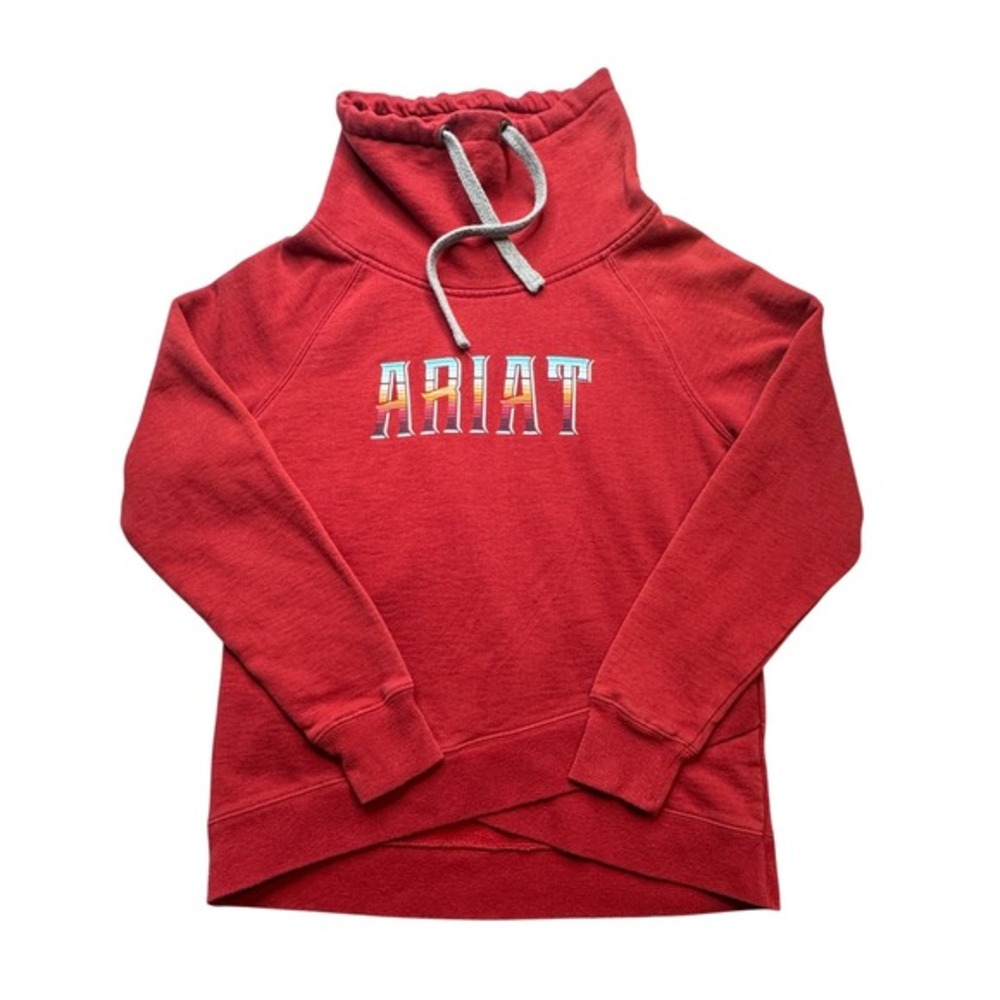Ariat Sweatshirt‎ Womens Small Red Cowl Neck Pullover Logo Graphic Western